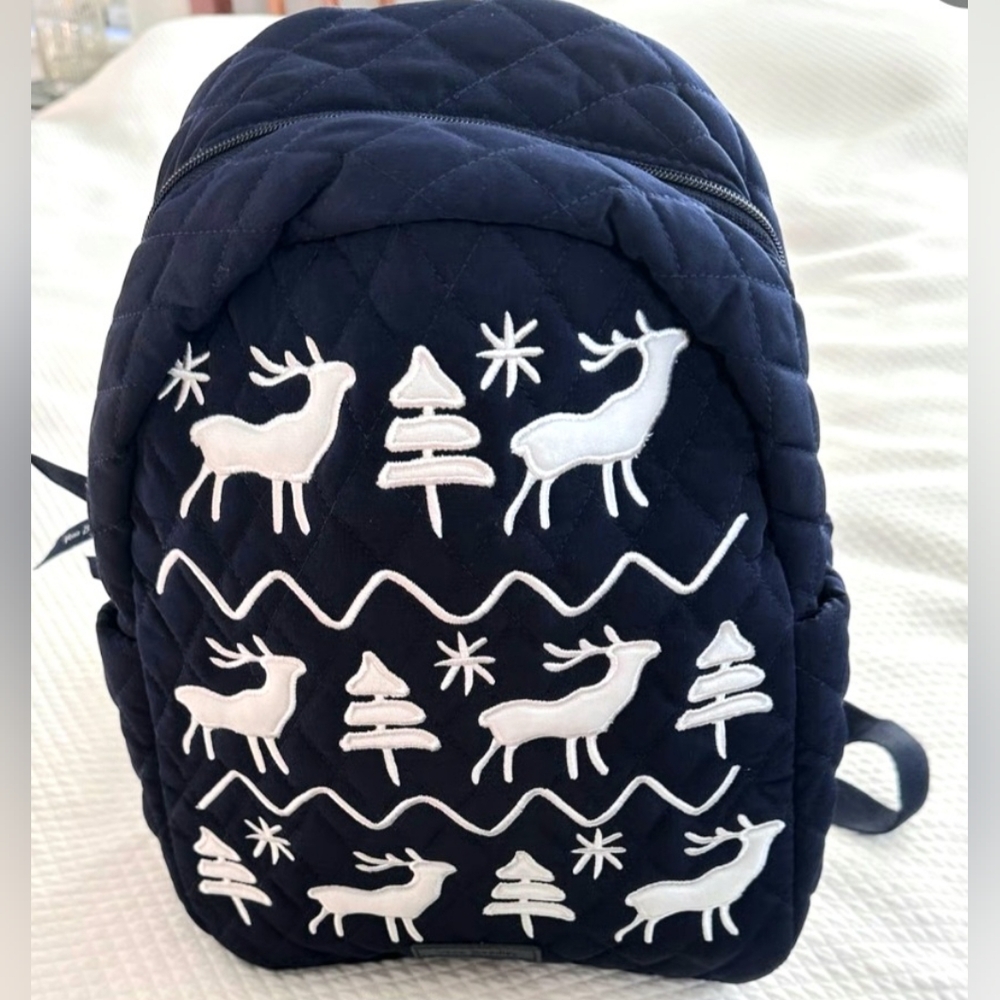 $155 Vera Bradley Merry Mischief Backpack Navy Blue